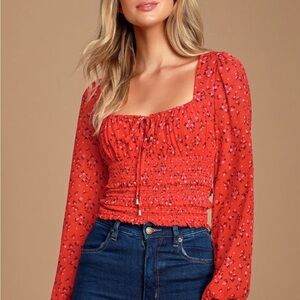 Free People Lolita Top - Red Floral